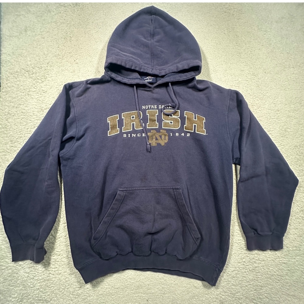 Vintage Pro Player Notre Dame Hoodie Mens M Navy Irish Logo Pullover Y2K Boxy